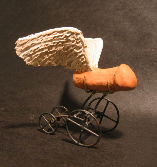 Flying Phallus on Four Wheels (2012)
6" x 7 x 3 1/2"
Terra Cotta, steel, brass.